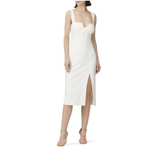 Finders Keepers Sz 10 Luna Sheath Dress White Crepe Side Slit V Neck Sleeveless - Picture 9 of 9